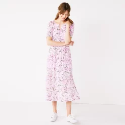 Petite Nine West Puff-Sleeve Midi Dress