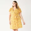 Plus Size Nine West Flutter Sleeve Wrap Dress -Nine West shop 5262327 Yellow Brushy Multi