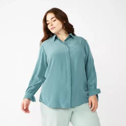 Plus Size Nine West Drapey Button Down Shirt -Nine West shop 5262413 Huxley Blue