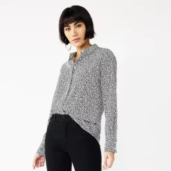 Women's Nine West Drapey Button Down Shirt -Nine West shop 5271741 Black Mini Hearts