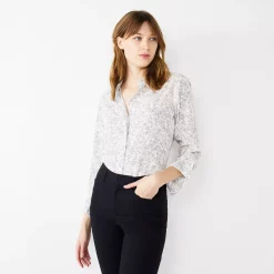 Women's Nine West Drapey Button Down Shirt -Nine West shop 5271741 Gray Flowy Animal