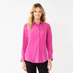 Women's Nine West Drapey Button Down Shirt -Nine West shop 5271741 Magenta Daisy