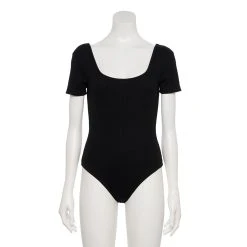 Women's Nine West Rib Short Sleeve Squareneck Bodysuit -Nine West shop 5290693 ALT