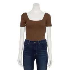 Women's Nine West Rib Short Sleeve Squareneck Bodysuit -Nine West shop 5290693 Abe Brown