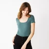 Women's Nine West Rib Short Sleeve Squareneck Bodysuit -Nine West shop 5290693 Huxley Blue