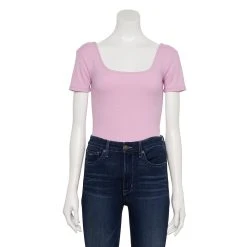 Women's Nine West Rib Short Sleeve Squareneck Bodysuit -Nine West shop 5290693 Lilac Necklace