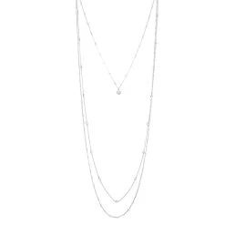 Nine West Silver Tone Simulated Crystal Textured Multi-Strand Necklace