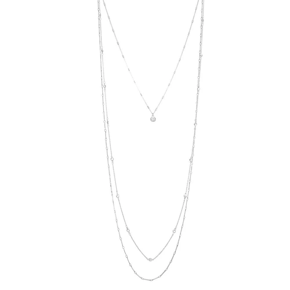 Nine West Silver Tone Simulated Crystal Textured Multi-Strand Necklace 3 Nine West Silver Tone Simulated Crystal Textured Multi-Strand Necklace