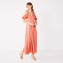 Women's Nine West Flounce Cold-Shoulder Maxi Dress -Nine West shop 5525423 Cruz Coral