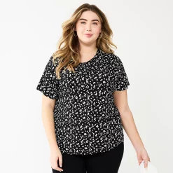 Plus Size Nine West Essential Crewneck Tee -Nine West shop 5525951 Black Animal