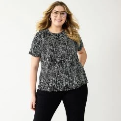 Plus Size Nine West Essential Crewneck Tee -Nine West shop 5525951 Black Snake Rows