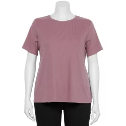 Plus Size Nine West Essential Crewneck Tee -Nine West shop 5525951 Mauve Jewel Rib