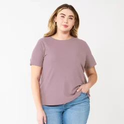 Plus Size Nine West Essential Crewneck Tee -Nine West shop 5525951 Washed Grape
