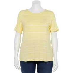 Plus Size Nine West Essential Crewneck Tee -Nine West shop 5525951 Yellow Stripe