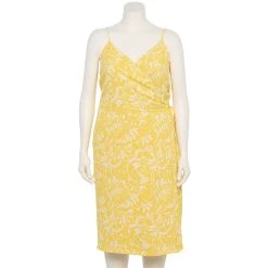 Plus Size Nine West Surplice Midi Dress 10 Plus Size Nine West Surplice Midi Dress -Nine West shop 5540018 Topical Shapes Yellow