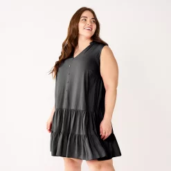 Plus Size Nine West Sleeveless Button-Front Tiered Drop Waist Dress 10 Plus Size Nine West Sleeveless Button-Front Tiered Drop Waist Dress -Nine West shop 5541789 Mineral Black