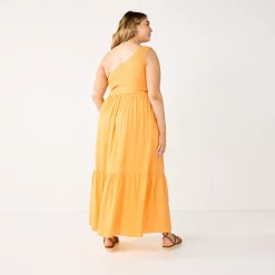 Plus Size Nine West One-Shoulder Smocked Maxi Dress 7 Plus Size Nine West One-Shoulder Smocked Maxi Dress -Nine West shop 5569783 ALT