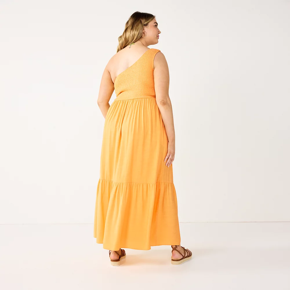 Plus Size Nine West One-Shoulder Smocked Maxi Dress 5 Plus Size Nine West One-Shoulder Smocked Maxi Dress - Image 3