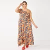 Plus Size Nine West One-Shoulder Smocked Maxi Dress 1 Plus Size Nine West One-Shoulder Smocked Maxi Dress -Nine West shop 5569783 Abstract Fronds