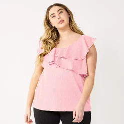 Plus Size Nine West Sleeveless Ruffle Detail Top -Nine West shop 5570041 Lilac Necklace