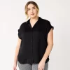 Plus Size Nine West Short Sleeve Easy Lapel Shirt 2 Plus Size Nine West Short Sleeve Easy Lapel Shirt -Nine West shop 5570557 Black