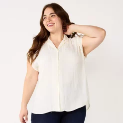 Plus Size Nine West Short Sleeve Easy Lapel Shirt -Nine West shop 5570557 Daisy Dew