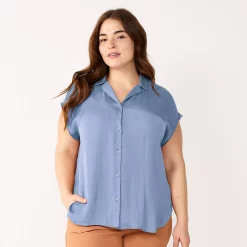 Plus Size Nine West Short Sleeve Easy Lapel Shirt -Nine West shop 5570557 Kelly Lavender