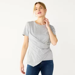 Women's Nine West Asymmetric Short Sleeve Crewneck Top -Nine West shop 5570845 Gray Fox Heather