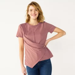 Women's Nine West Asymmetric Short Sleeve Crewneck Top -Nine West shop 5570845 Mai Mauve