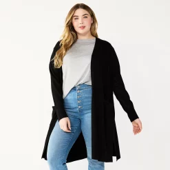 Plus Size Nine West Long Open-Front Cardigan 9 Plus Size Nine West Long Open-Front Cardigan -Nine West shop 5571922 Black