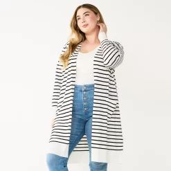 Plus Size Nine West Long Open-Front Cardigan 10 Plus Size Nine West Long Open-Front Cardigan -Nine West shop 5571922 Black Stripe