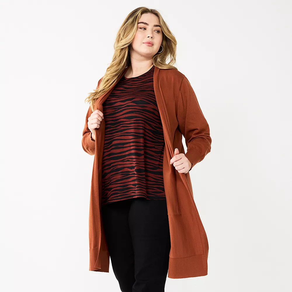 Plus Size Nine West Long Open-Front Cardigan 4 Plus Size Nine West Long Open-Front Cardigan - Image 2