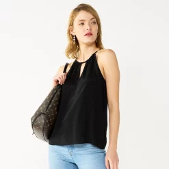 Women's Nine West High Neck Keyhole Tank -Nine West shop 5577411 Black