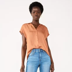 Women's Nine West Short Sleeve Easy Lapel Shirt -Nine West shop 5577441 Mocha Frosting