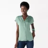 Women's Nine West Short Sleeve Easy Lapel Shirt -Nine West shop 5577441 Signature Green