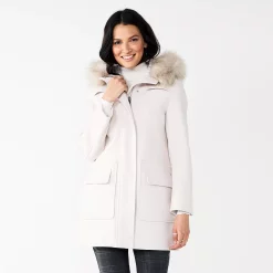 Women's Nine West Faux-Fur Hood Quilted Duffle Coat -Nine West shop 5578770 Froth White