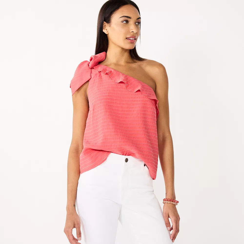 Women's Nine West One-Shoulder Ruffle Neck Top 3 Women's Nine West One-Shoulder Ruffle Neck Top