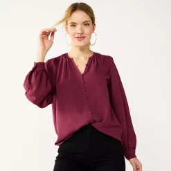 Women's Nine West Button Front Balloon Sleeve Tunic -Nine West shop 5581079 Vintage Red