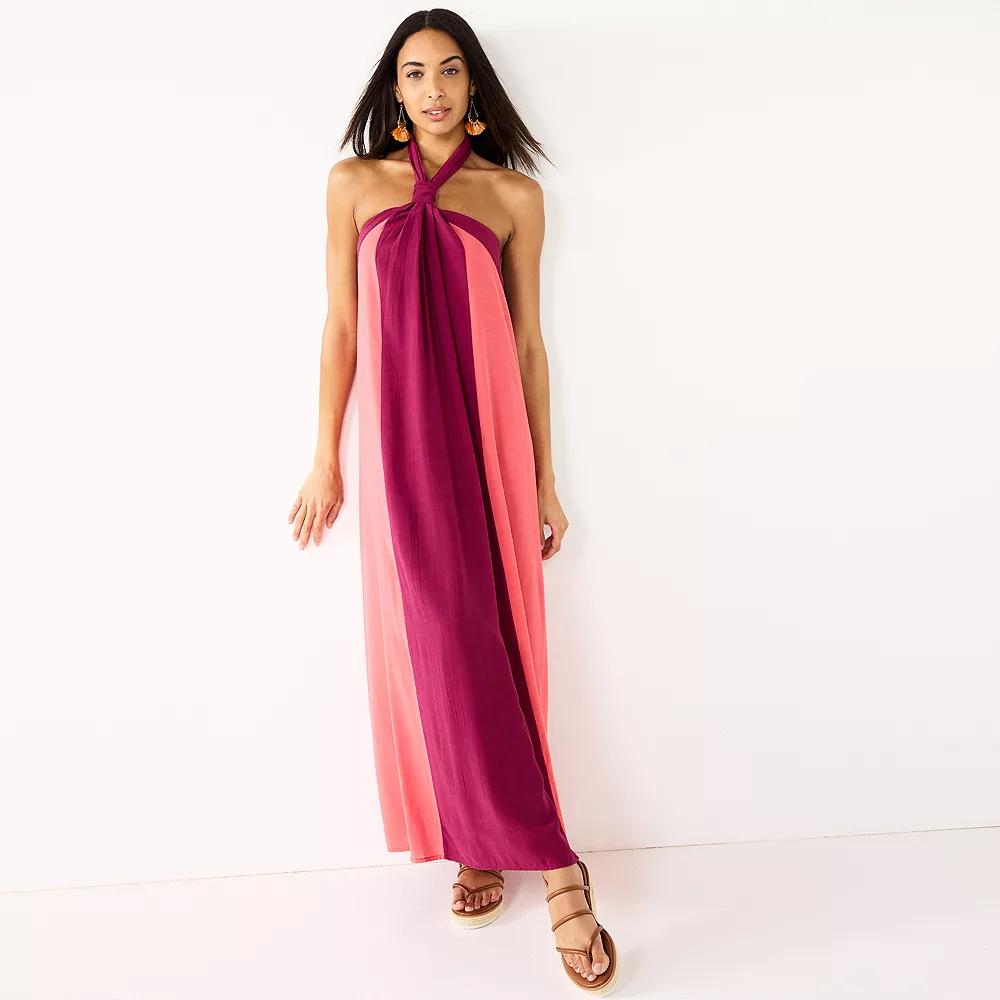 Women's Nine West Halter Neck Colorblock Maxi Dress 4 Women's Nine West Halter Neck Colorblock Maxi Dress - Image 2
