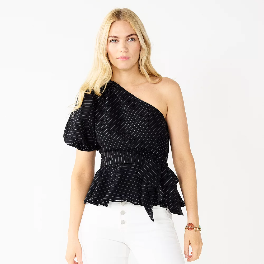 Women's Nine West One-Shoulder Tie Waist Peplum Top 4 Women's Nine West One-Shoulder Tie Waist Peplum Top - Image 2