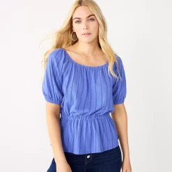 Women's Nine West Puff Sleeve Square Neck Peplum Top -Nine West shop 5594992 Blue Stripe