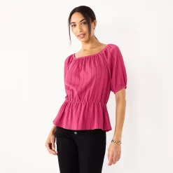 Women's Nine West Puff Sleeve Square Neck Peplum Top -Nine West shop 5594992 Pink Stripe