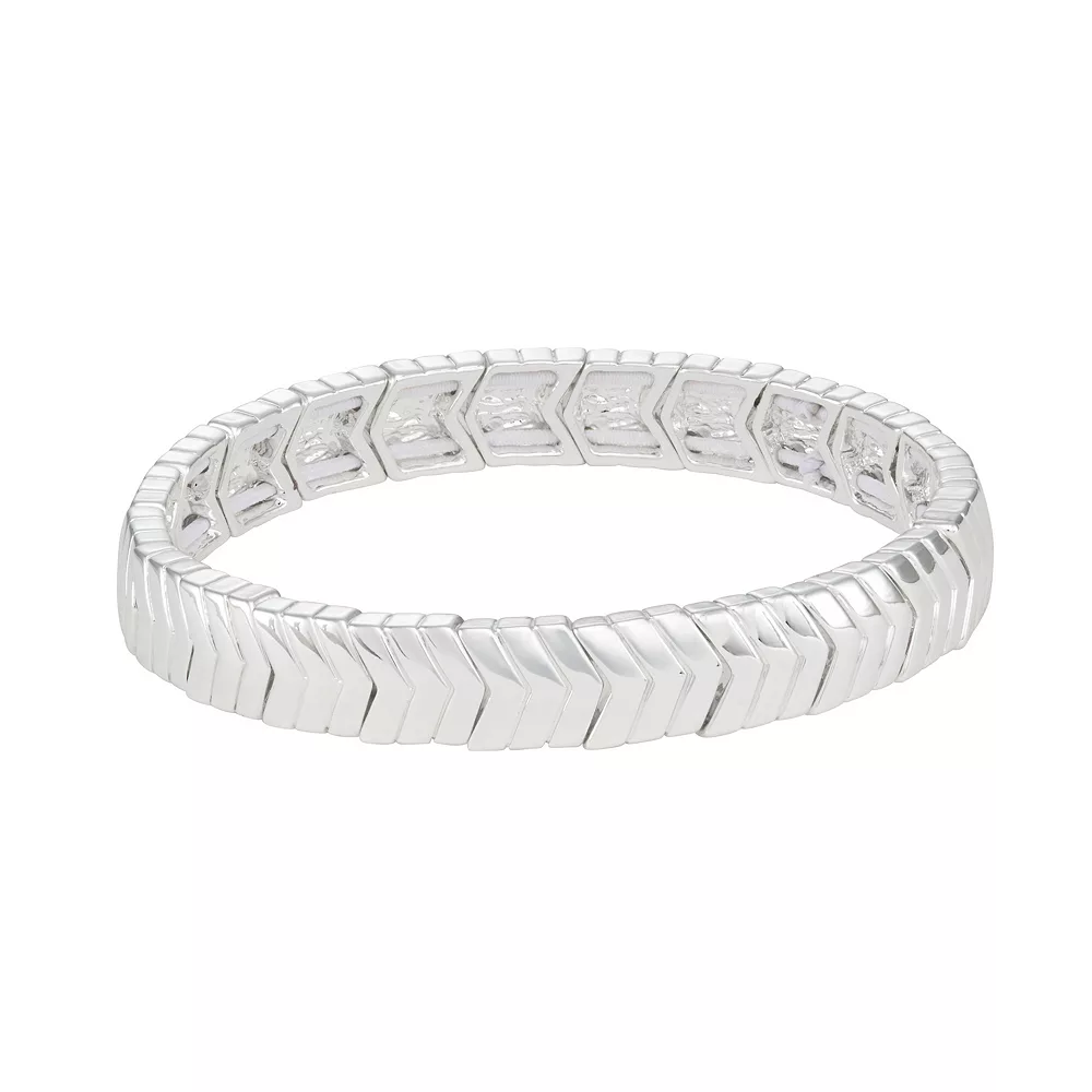 Nine West Silver Tone Chevron Stretch Bracelet 3 Nine West Silver Tone Chevron Stretch Bracelet