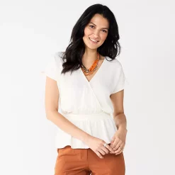 Women's Nine West Short Sleeve Peplum Wrap Top