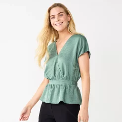 Women's Nine West Short Sleeve Peplum Wrap Top -Nine West shop 5670316 Signature Green