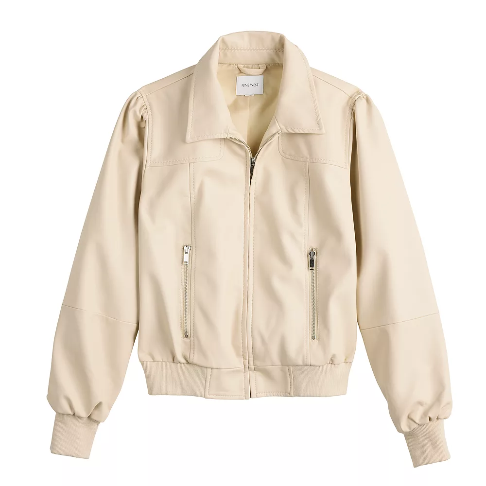 Women's Nine West Faux-Leather Aviator Jacket 7 Women's Nine West Faux-Leather Aviator Jacket - Image 5