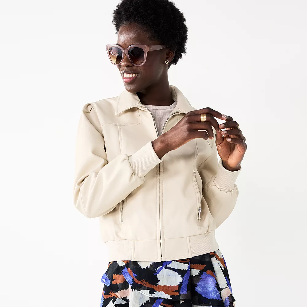 Women's Nine West Faux-Leather Aviator Jacket 4 Women's Nine West Faux-Leather Aviator Jacket - Image 2