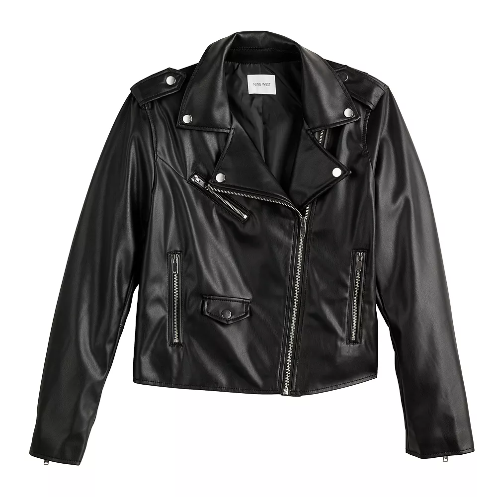 Women's Nine West Faux-Leather Moto Jacket 9 Women's Nine West Faux-Leather Moto Jacket - Image 7