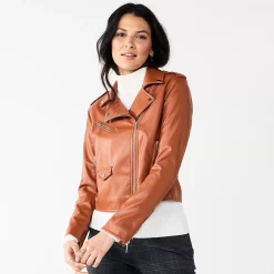 Women's Nine West Faux-Leather Moto Jacket 11 Women's Nine West Faux-Leather Moto Jacket -Nine West shop 5676864 Baked Nutmeg