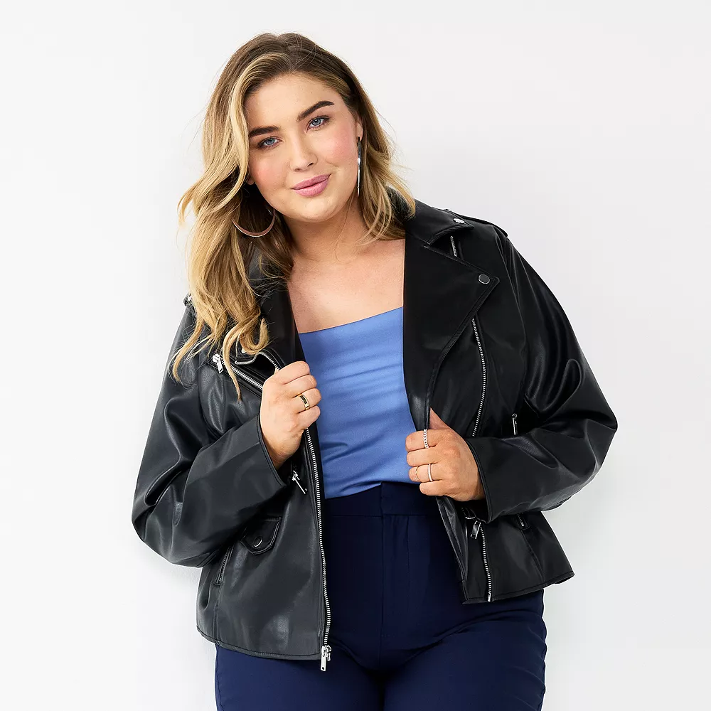 Plus Size Nine West Faux-Leather Moto Jacket 4 Plus Size Nine West Faux-Leather Moto Jacket - Image 2